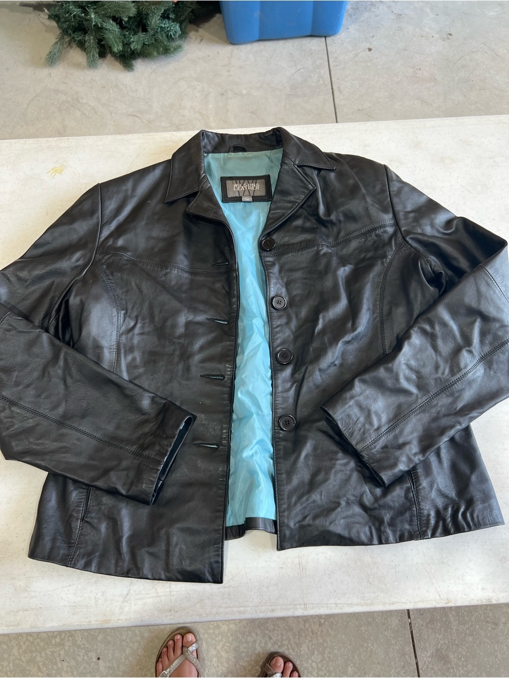 Wilsons Leather Black Leather Button-Front Jacket with Light Blue Lining